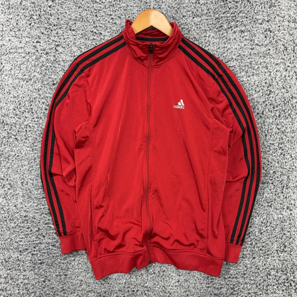 Adidas Jacket Mens Medium Red Black 3-Stripes Track Full Zip Athletic Gym